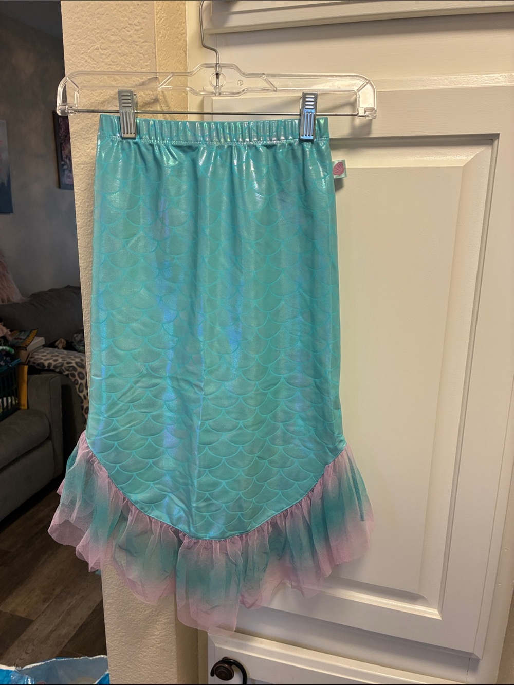 Girls Disney Little Mermaid Aqua Mermaid-Scale Skirt w/ Tulle Ruffle hem